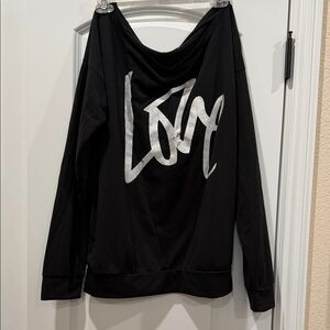 Black Long Sleeve Top with Silver Print